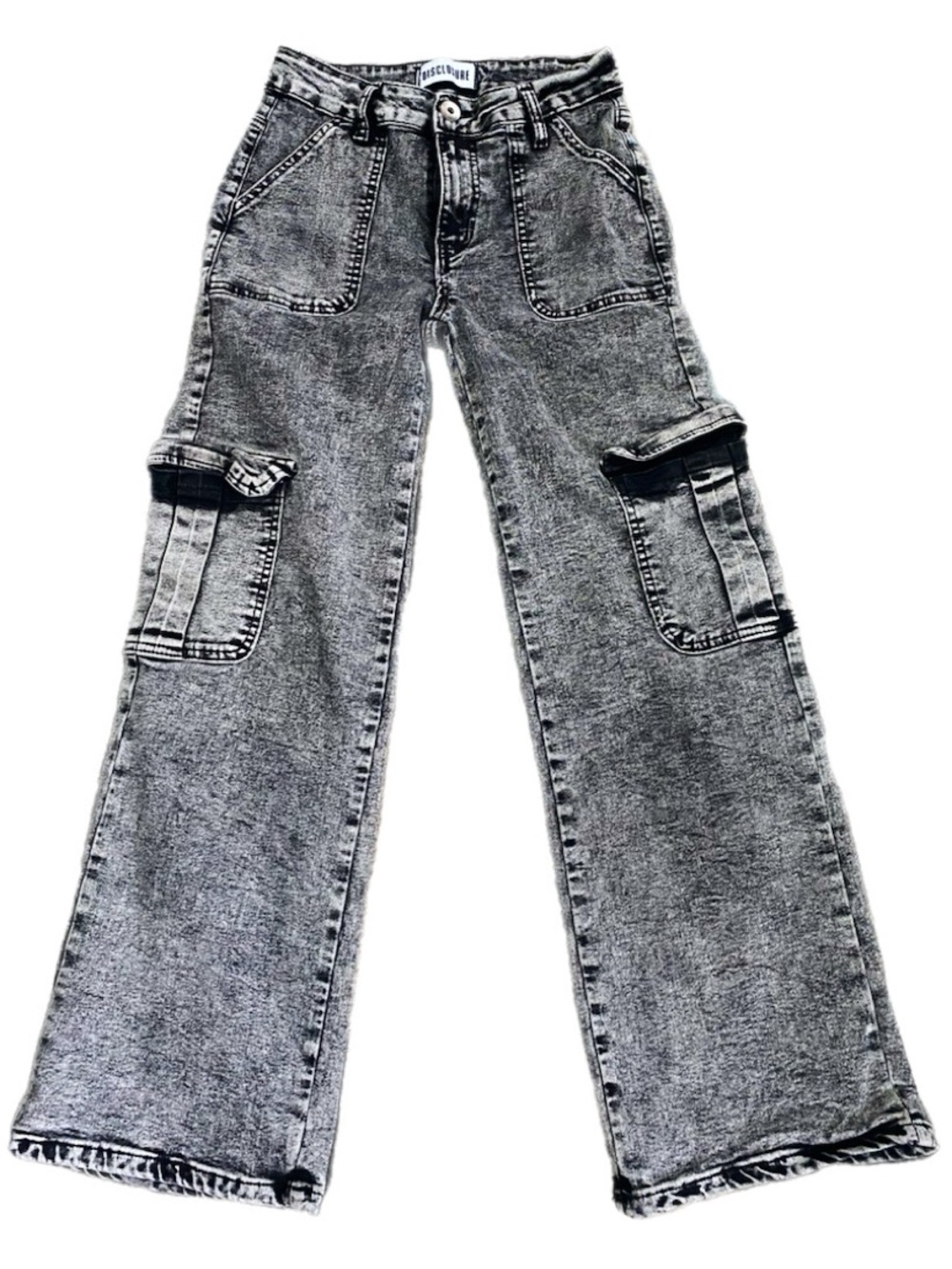 High-Rise Gray Wide-Leg Cargo Jeans